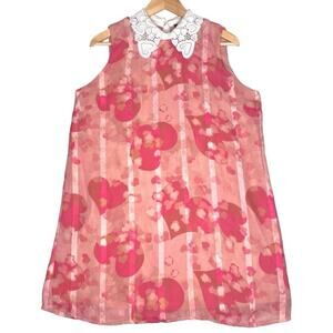 The Moon Sheer Heart Dress Womens L‎ Pink Romantic Whimsical Balletcore Coquette